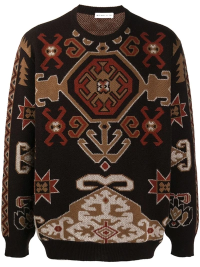 Etro Crewneck Sweater Ethnic Pattern In Brown