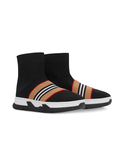 Burberry Kids' Icon Stripe Detail Stretch Knit Sock Sneakers In Black