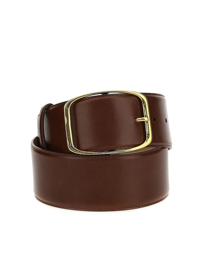 Dolce & Gabbana Gold Buckle Leather Belt In Brown