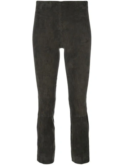 Vince Stretch Suede Cropped Pants In Graphite