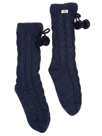 Ugg Pom Pom Fleece Lined Crew Socks In Navy