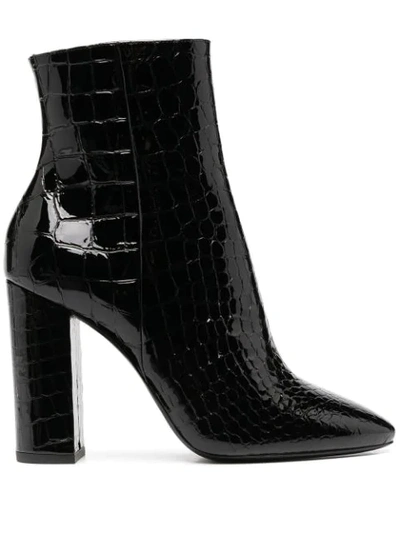 Saint Laurent Embossed High Heel Boots In Black