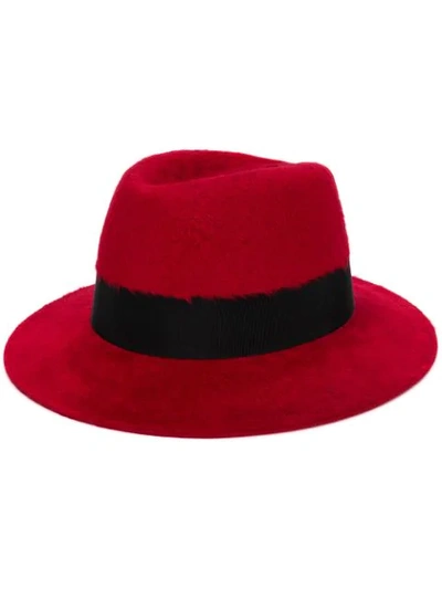 Saint Laurent Red And Black Fedora Hat In Red/black