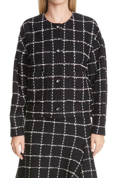 St John Women's Eyelash Windowpane Wool-blend Knit Jacket In Caviar/ecru