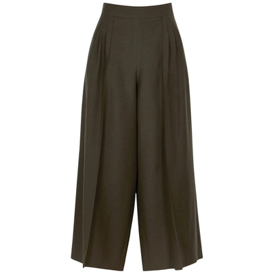 Loewe Army Green Wool Culottes In Khaki