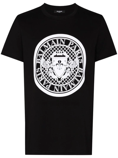 Balmain Coin Logo-print T-shirt In Black