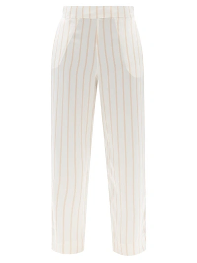 Asceno London Striped Sandwashed-silk Pyjama Bottoms In Weiss