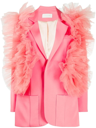 Loulou Tulle-trim Single-breasted Blazer In Pink