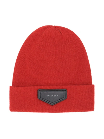 Givenchy Kids' Logo Plaque Beanie In Red