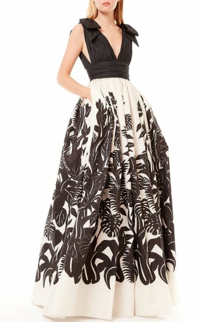 Zuhair Murad Capirona Contrast Embroidered Gown In Black_white