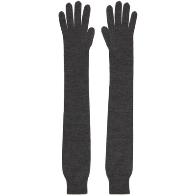 The Row Grey Cashmere & Silk Besede Gloves In Black