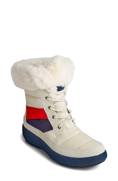 Sperry Bearing Plushwave Faux Fur Winter Boot In White Fabric