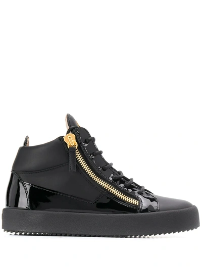 Giuseppe Zanotti Navy Velvet Mid-top Veronica Sneakers In Black