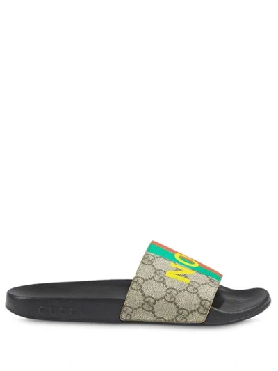 Gucci Pursuit Printed Coated-canvas Slides In Beige