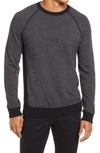 Vince Bird's Eye Wool & Cashmere Crewneck Sweater In Black/ Heather Grey