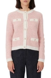 Maje Mission Contrast-trim Knitted Cardigan In Pale Pink