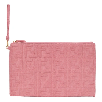 Fendi Sunshine Ff-embossed Towelling Pouch In Lollypop+oro Soft