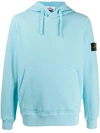 Stone Island Garment-dyed Logo Sleeve Hoodie In Aqua