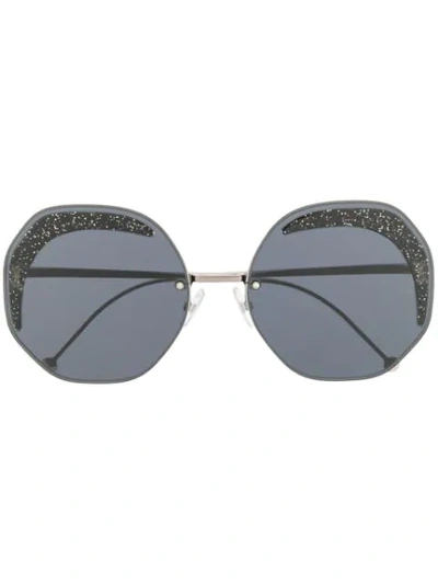 Fendi 63mm Glitter Round Sunglasses In Black