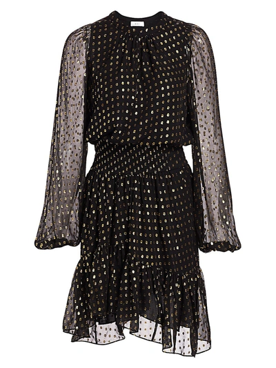 A.l.c Sidney Silk-blend Metallic Dot Print Blouson Dress In Black Gold