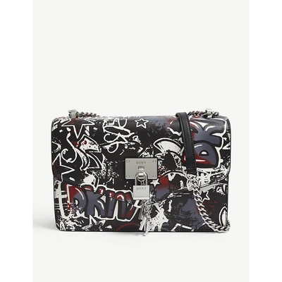 Dkny Elissa Leather Graffiti Logo Chain Strap Shoulder Bag, Created For Macy's In Black Multi