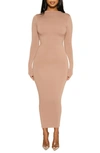 Naked Wardrobe Long Sleeve Midi Pencil Dress In Coco
