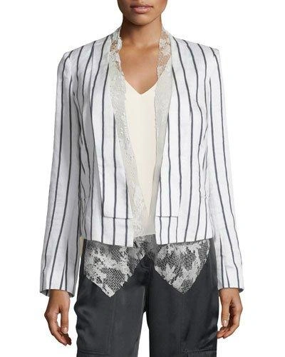 Foundrae Striped Linen-blend Jacket W/ Lace Vest, White In Linen Pinstripe