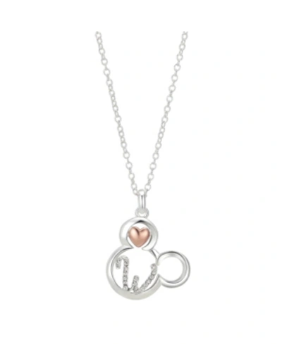 Disney Two-tone Mickey Mouse Initial Pendant Necklace In Fine Silver Plate In Two Tone Letter W