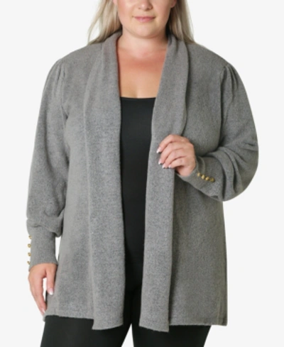 Adrienne Vittadini Women's Plus Size Cardigan Sweater In Medium Heather Gray