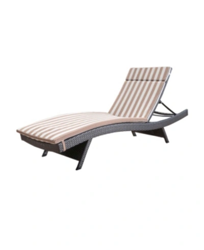 Noble House Salem Outdoor Chaise Lounge With Stripe Cushion In Brown