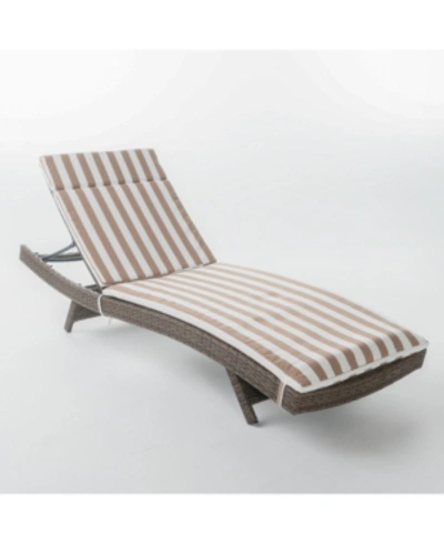 Noble House Salem Outdoor Chaise Lounge With Stripe Cushion In Brown