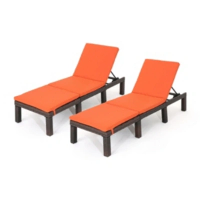 Noble House Jamaica Outdoor Chaise Lounge, Set Of 2 In Orange