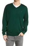 Polo Ralph Lauren Washable Merino Wool V-neck Sweater In College Green Heather
