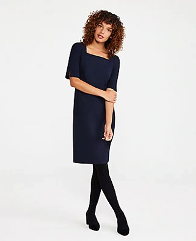 Ann Taylor The Square Neck Sheath Dress In Seasonless Stretch In Perfect Navy