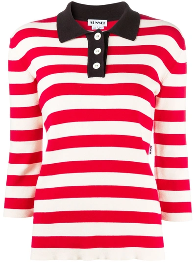 Sunnei Striped Polo Shirt In Red