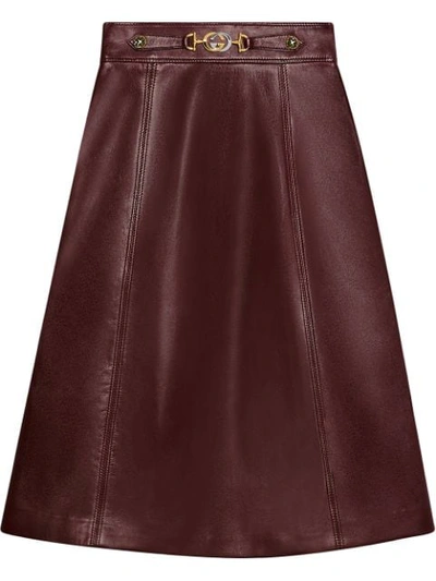 Gucci Leather Skirt With Interlocking G Detail In Red