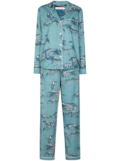 Desmond & Dempsey Bocas Cotton Pyjama Set In Blau
