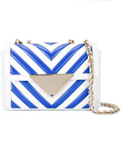 Sara Battaglia Elizabeth Color Block Small Leather Shoulder Bag In White/blue/gold