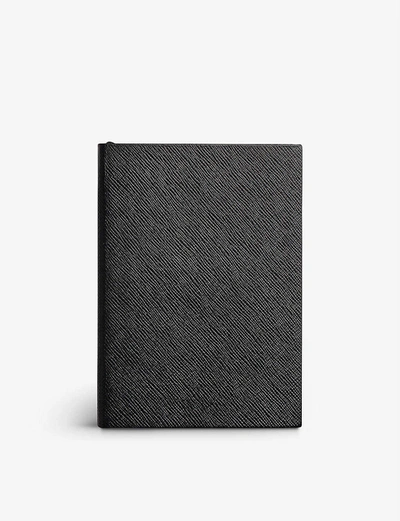 Smythson Soho Grained-leather Notebook 19cm X 14cm In Black