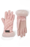 Ugg All Weather Touchscreen Compatible Quilted Gloves With Genuine Shearilng Trim In Pink Cloud