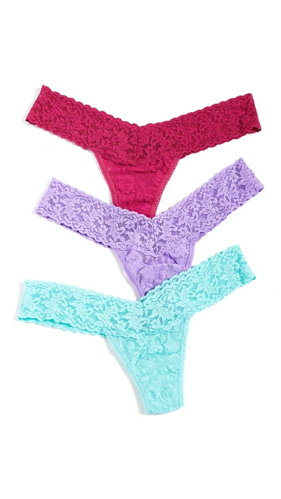Hanky Panky Women's Low-rise Holiday 3-pack Thongs In Purple,red,aqua