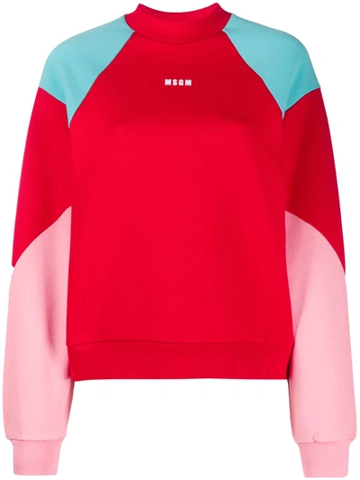 Msgm Printed Color-block French Cotton-terry Sweatshirt In Red
