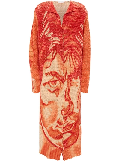 Jw Anderson Long Printed Cardigan In Orange
