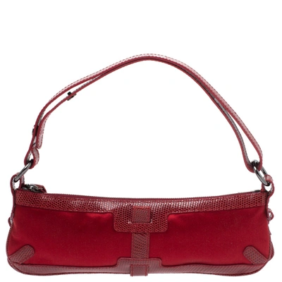 Pre-owned Burberry Red Satin And Lizard Pochette Bag