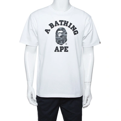 Pre-owned Bape A Bathing Ape White Camo Logo Print Cotton Crew Neck T-shirt L