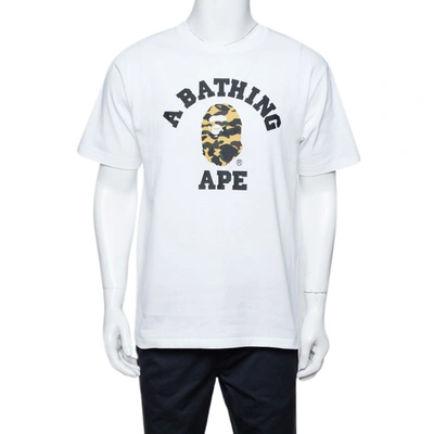 Pre-owned Bape A Bathing Ape White Camo Logo Print Cotton Crew Neck T-shirt L