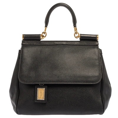 Pre-owned Dolce & Gabbana Black Leather Miss Sicily Top Handle Bag