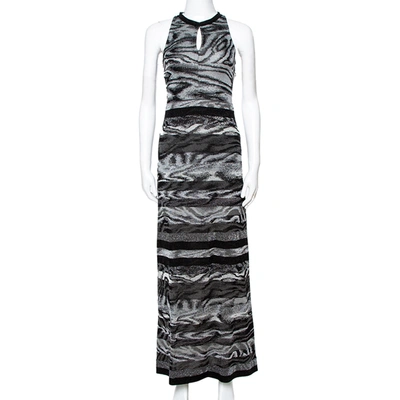 Pre-owned Missoni Monochrome Lurex Knit Sleeveless Maxi Dress S In Grey