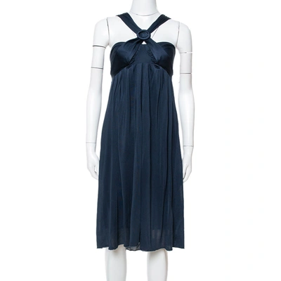 Pre-owned Max Mara Midnight Blue Silk Jersey Halter Neck Dress M In Navy Blue