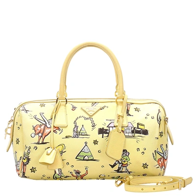 Pre-owned Prada Yellow Printed Canvas Satchel In Multicolor